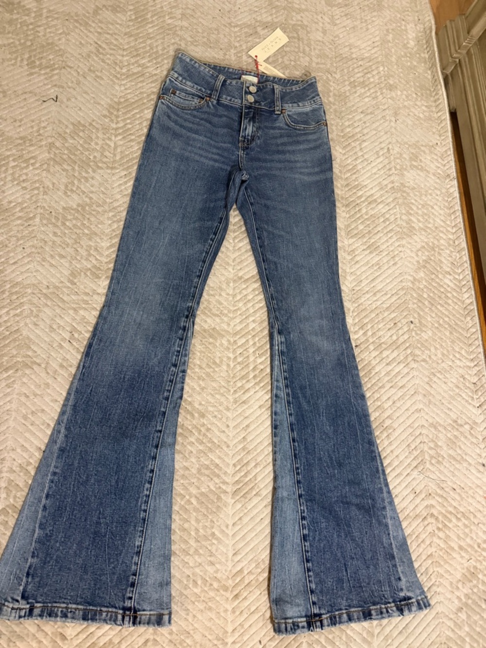 Alice + Olivia Two-Tone Medium Blue Flare Jeans